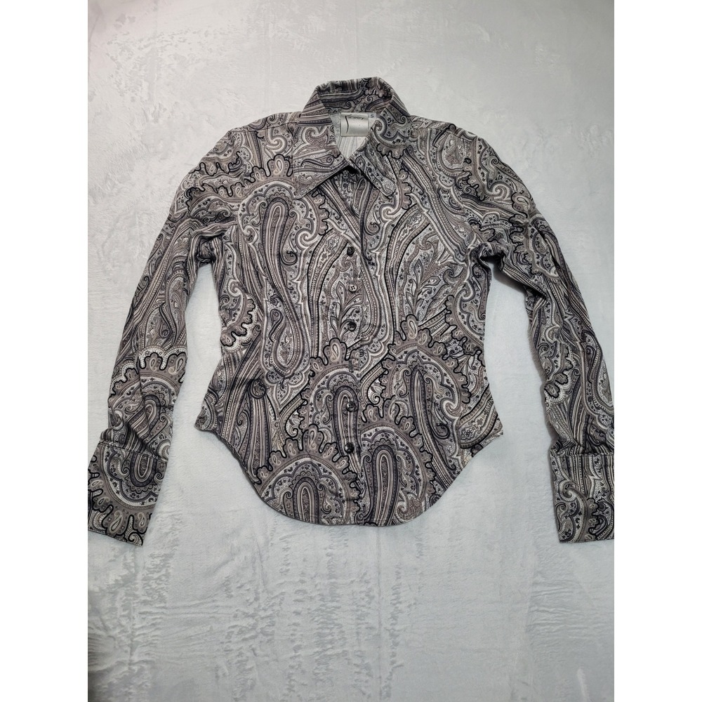Finley‎ Button Up Shirt Womens Small Grey Paisley Long Sleeve  Classic Western